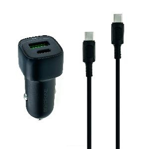 Зарядное устройство автомобильное BOROFONE BZ34B (два порта Type-C 20W и USB-A 18W, Кабель Type-C - Type-C) черное