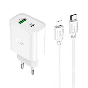 Зарядное устройство HOCO C80A Plus (2 Порта Type-C и USB-A, Кабель Type-C - Lightning) белое
