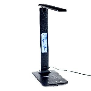 Лампа светодиодная (беспроводная зарядка/ часы) черная АКЦИЯ