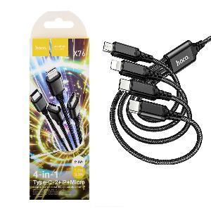 Кабель 4 в 1 USB Type-C*2/ Lightning/ Micro USB HOCO X76 (1м) черный