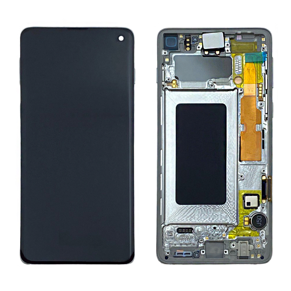 Дисплей с тачскрином для Samsung S10 (G973F) в рамке серебряный SVC-OR