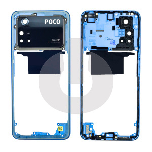 Средняя часть (рамка корпуса) для Xiaomi Poco M4 Pro 4G (2201117PG) со стеклом камеры голубая АКЦИЯ фото