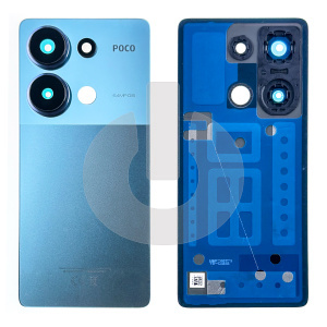 Крышка задняя для Xiaomi Poco M6 Pro 4G (2312FPCA6G) со стеклом камеры голубая