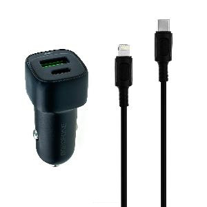 Зарядное устройство автомобильное BOROFONE BZ34B (два порта Type-C 20W и USB-A 18W, Кабель Type-C - Lightning) черное