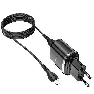 Зарядное устройство HOCO N4 (5V х 2.4A х 2 USB-порта) с кабелем USB - Lightning черное