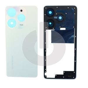 Крышка задняя для Tecno Spark 10 Pro (KI7) с рамкой корпуса и стеклом камеры белая фото