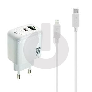 Зарядное устройство HOCO CS55A (3A х 2 USB-порта) с кабелем Type C - Lightning белое