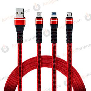 Кабель USB - Lightning/ Micro/ Type-C в оплетке (1м х 3 в 1 плоский)