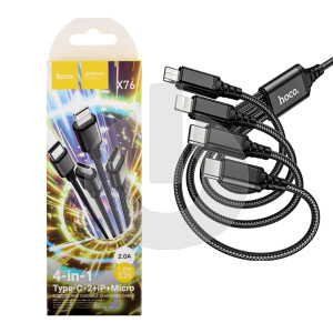 Кабель 4 в 1 USB Type-C*2/ Lightning/ Micro USB HOCO X76 (1м) черный фото