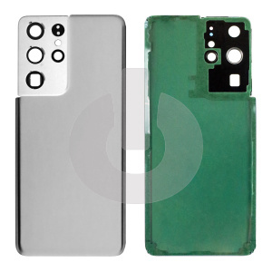 Крышка задняя для Samsung S21 Ultra (G998B) со стеклом камеры серебряная фото