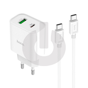 Зарядное устройство HOCO C80A Plus (2 Порта Type-C и USB-A, Кабель Type-C - Type-C) белое