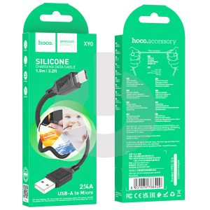 Кабель USB AM - Micro USB HOCO X90 Silicone (1м х 2.4A) черный фото